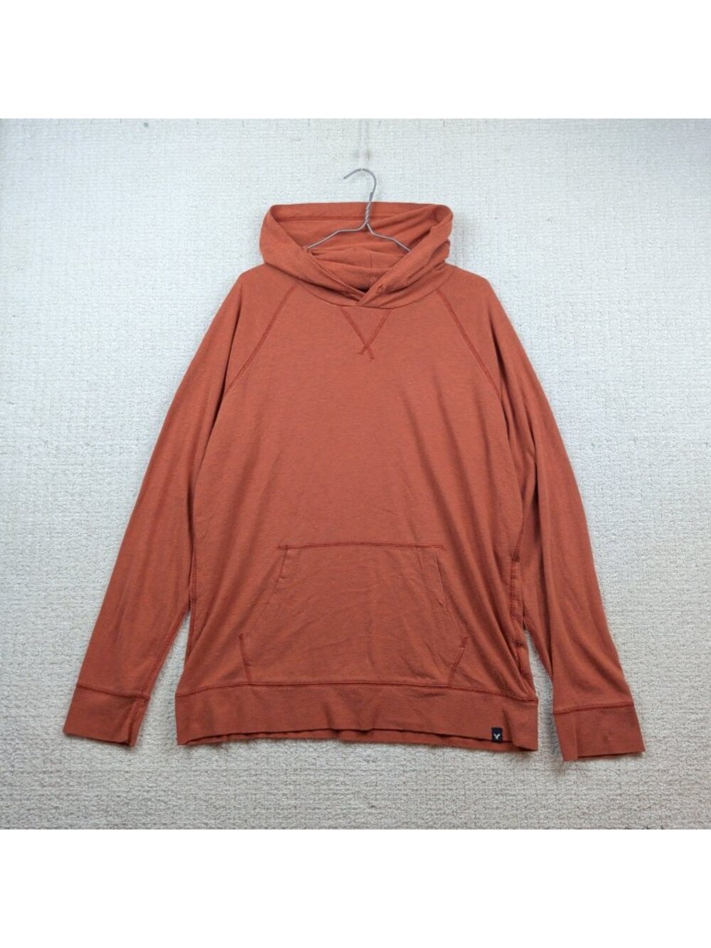 Y2K American Eagle Seriously Soft Long Sleeve Hooded Shirt Men L Rust Orange